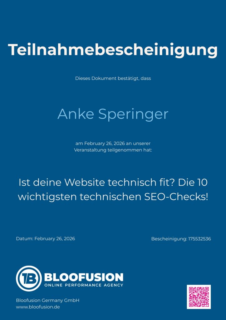 Bloofusion Technisches SEO Zertifikat 2025-02-26