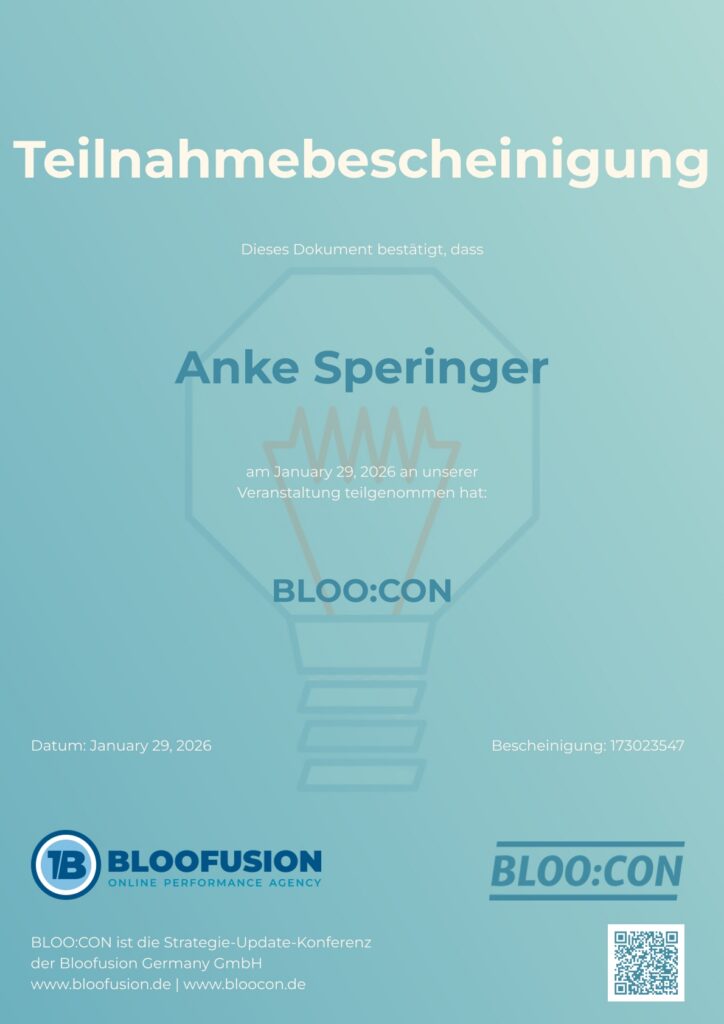 BLOO:CON SEO-Strategie-Update-Konferenz Certificate 2026-01-29