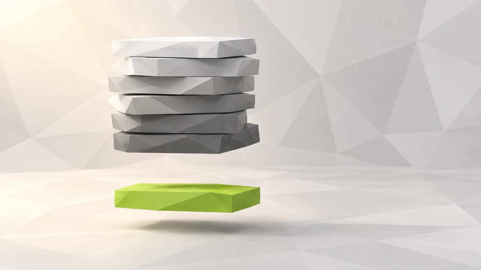 Illustration: Ein Stapel grauer Platten, darunter abgesetzt und ohne Verbindung eine einzelne grüne Platte
