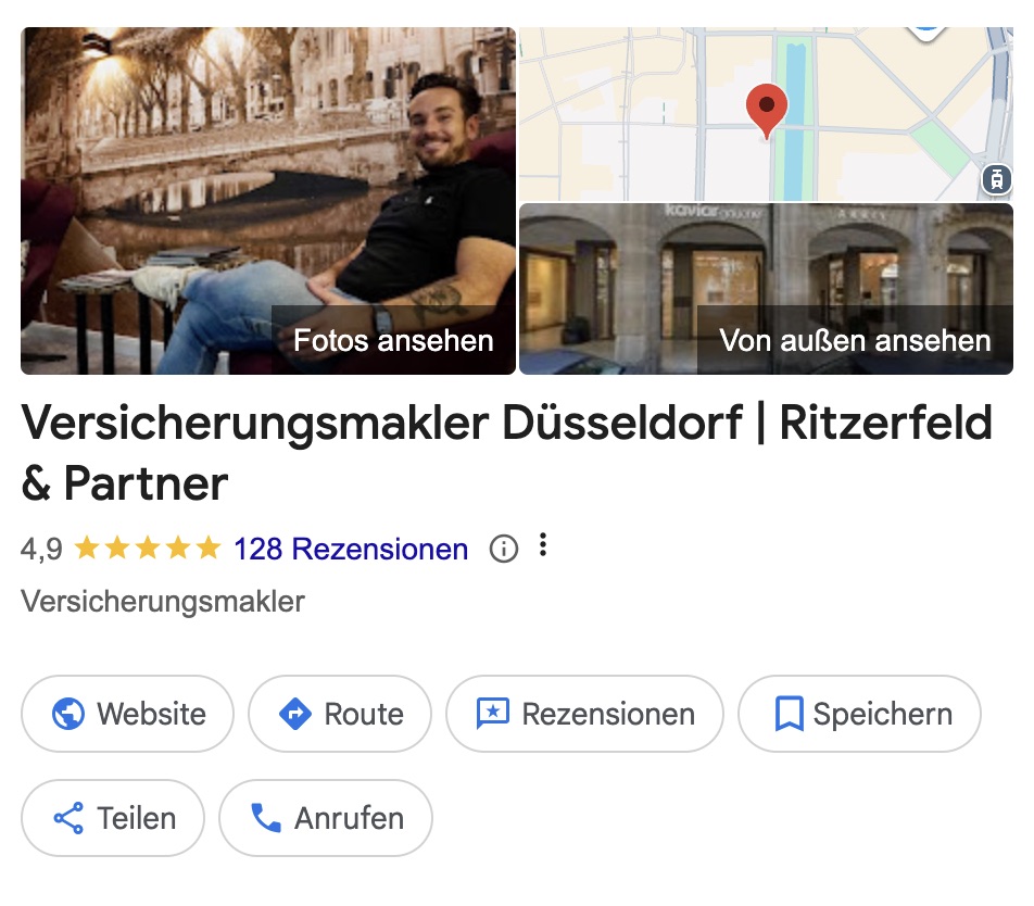 Beispiel: Google My Business Profil, Versicherungsmakler Ritzerfeld & Partner