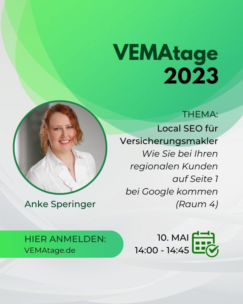 VEMAtage 2023 Anke Speringer local SEO Versicherungsmakler